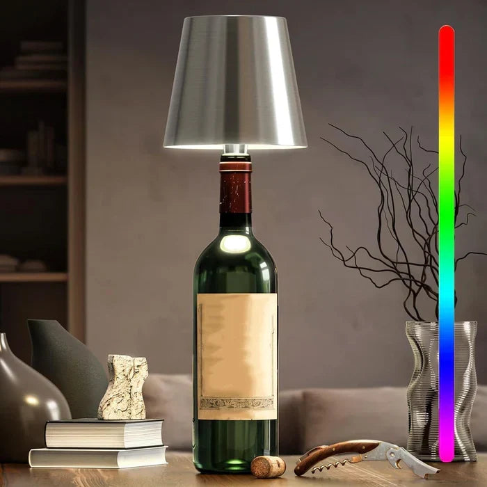 Innovative tragbare LED Tischlampe, dimmbar, Flaschenoptik, für alle Anlässe.