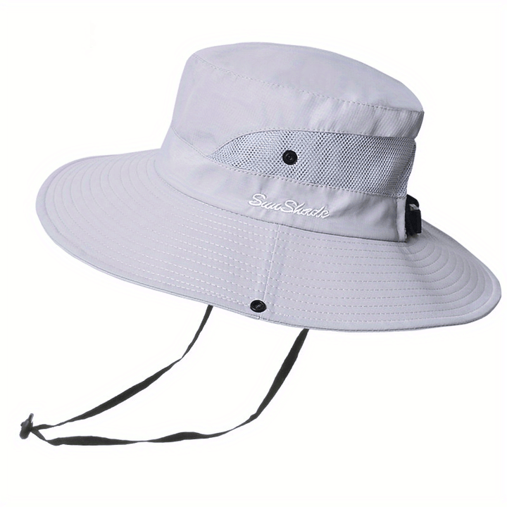 Eleganter Damen UV-Schutz Sommerhut mit breiter Krempe, faltbar für Reisen.