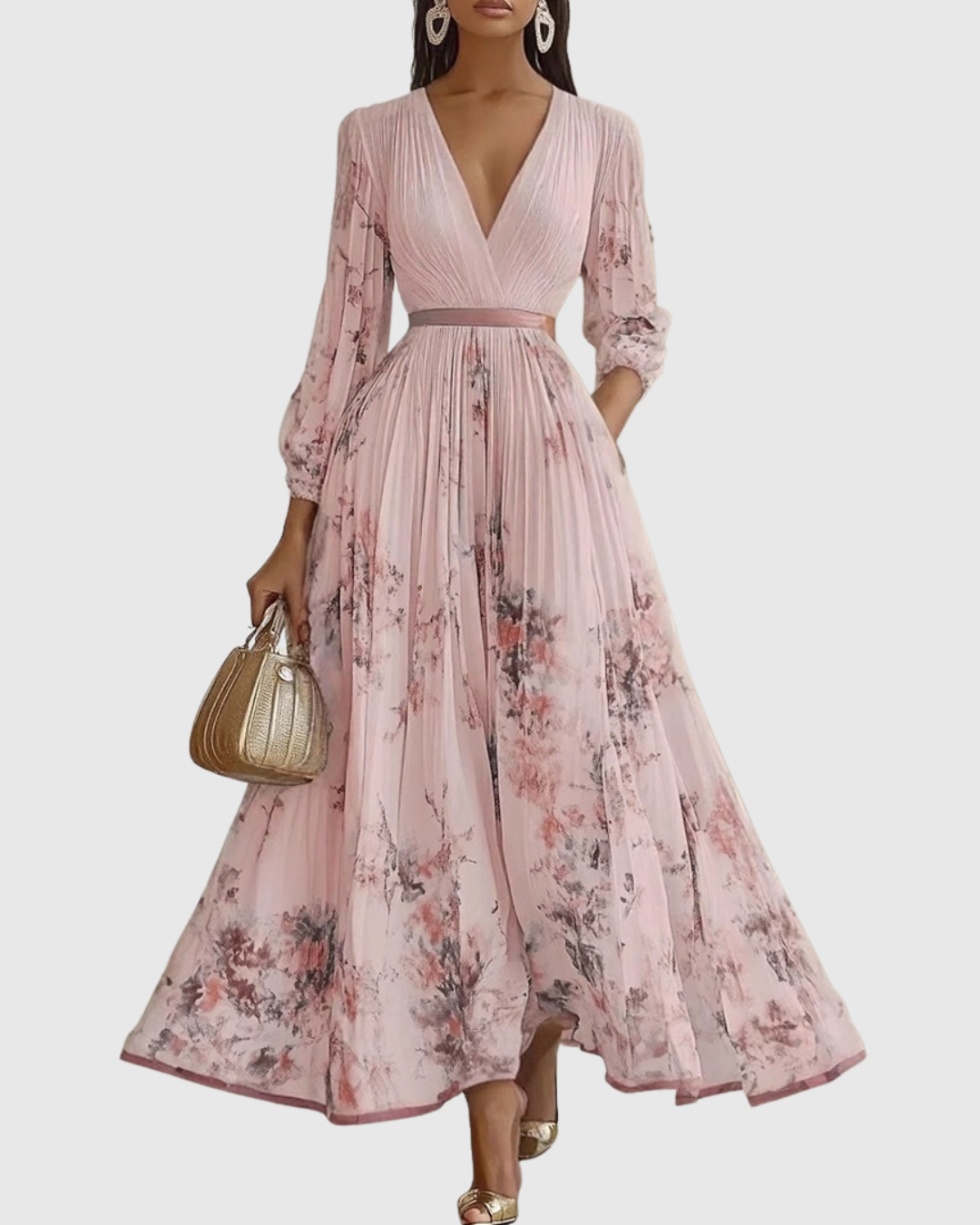 Elegantes Sommerkleid, ärmelloses Plissee Blumen Midi-Kleid. Perfekt für Damenmode.