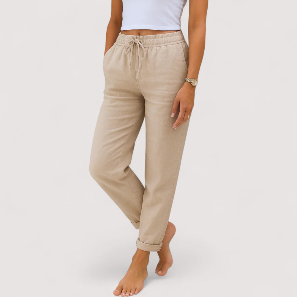 Modische Damen Weite Hose. Perfekte Sommerhose mit hohem Bund, super bequem für Casual-Looks und Freizeit.