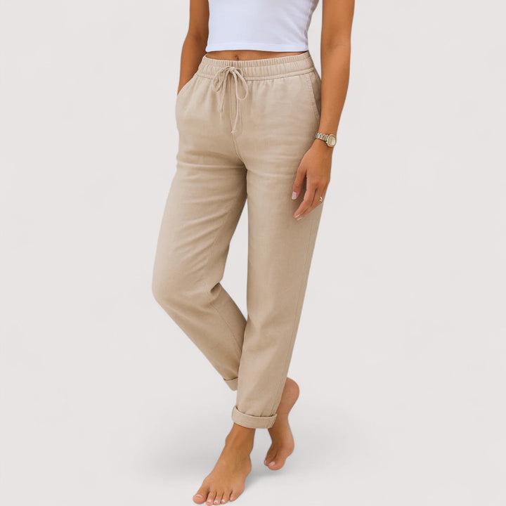 Modische Damen Weite Hose. Perfekte Sommerhose mit hohem Bund, super bequem für Casual-Looks und Freizeit.