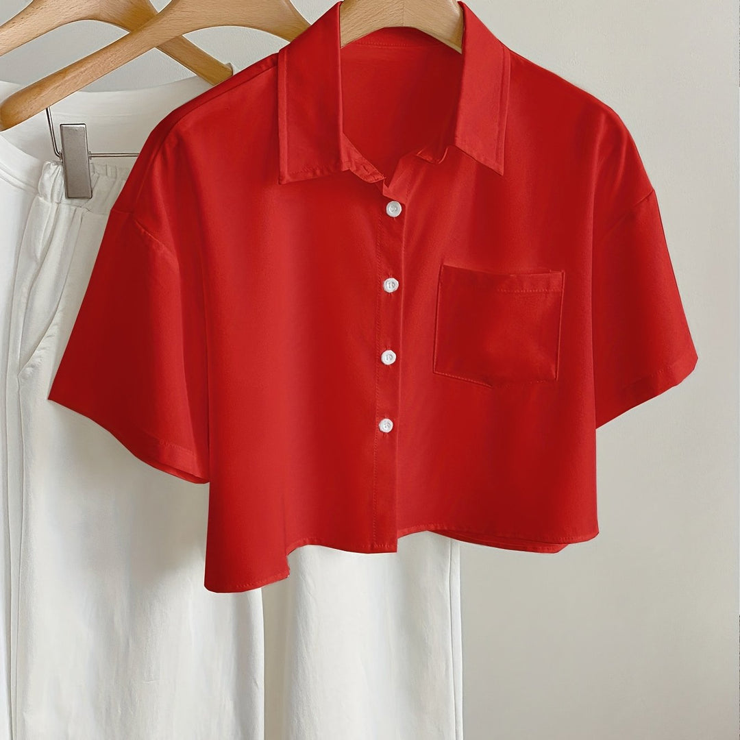 Sommerliche Damenbluse, cropped Design, kurzärmlig, farbig, ideal für Urlaub & Freizeit.