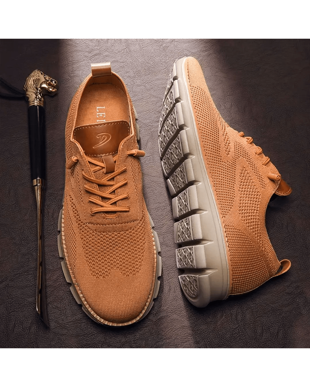Mann trägt bequeme orthopädische Herren Sneaker beim Spaziergang, zeigt den Tragekomfort.