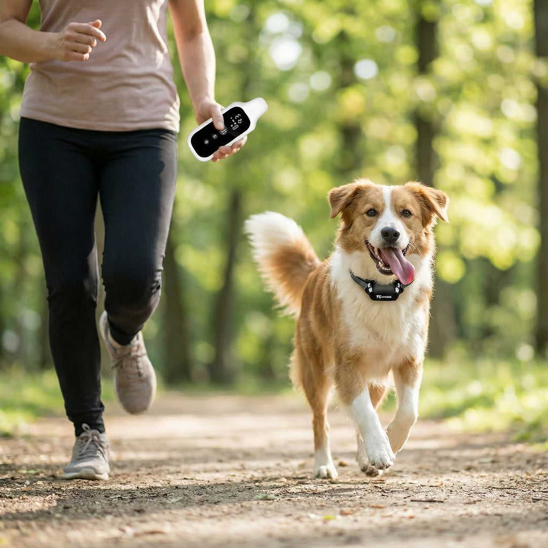 Wiederaufladbares Hundehalsband & Fernbedienung; energieeffizient für langes Hundetraining. Gehorsamstraining.