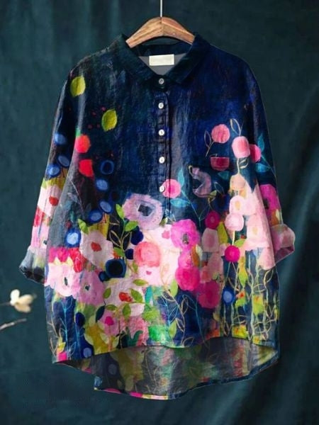 Casual Damenbluse mit floralem Muster, ideal für Herbst und entspannte Tage.