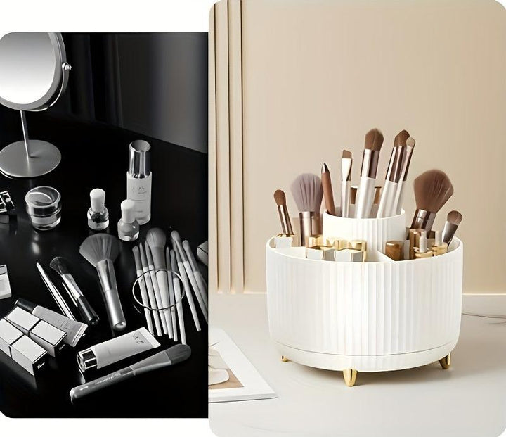 Platzsparender drehbarer Kosmetik-Organizer für Make-up, Pinsel & Pflegeprodukte. Ideal für Bad & Schminktisch.
