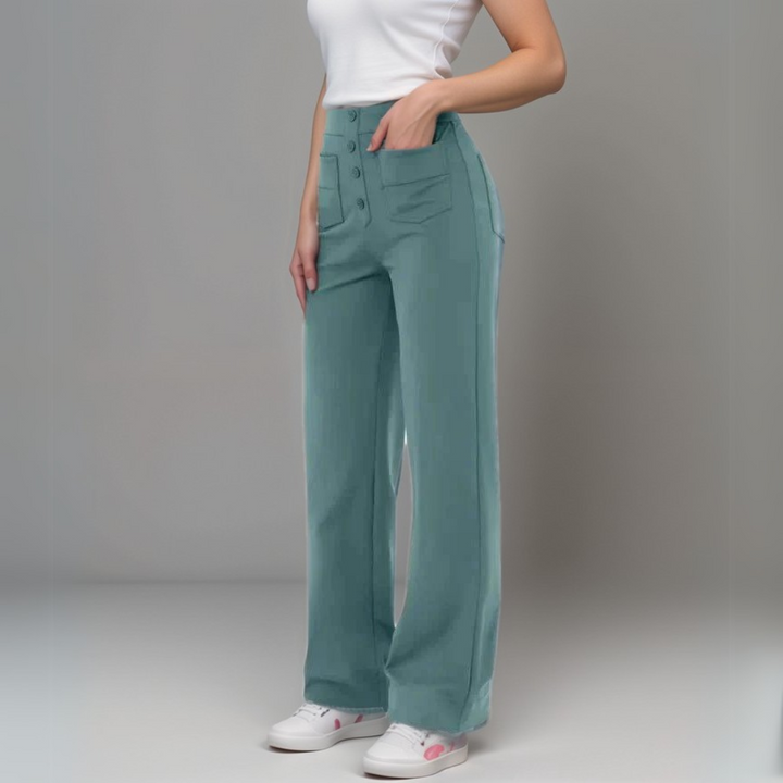 Damen Komforthose mit weitem Bein, High Waist Design, elastisch & vielseitig.