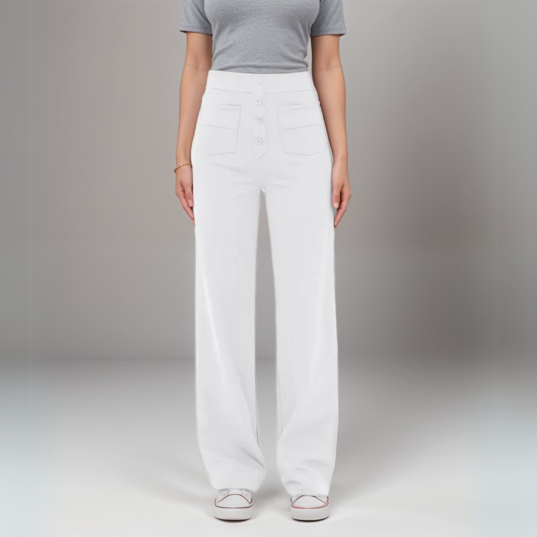 Figurformende Damen Freizeithose mit weitem Bein, High Waist, stretchig für optimalen Sitz.