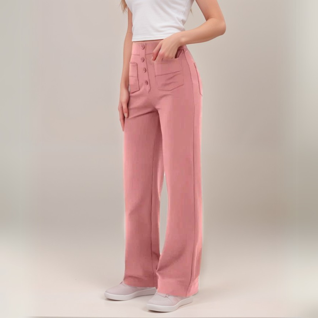 Casual High Waist Hose für Damen, weites Bein, elastisch, mit praktischen Taschen.