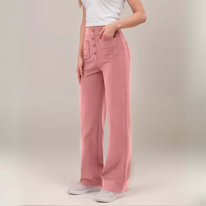 Casual High Waist Hose für Damen, weites Bein, elastisch, mit praktischen Taschen.