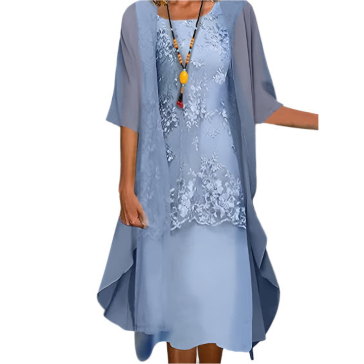 Elegantes Annika Damen Midikleid mit transparenten Ärmeln, ideal für Hochzeiten und Sommerfeste.