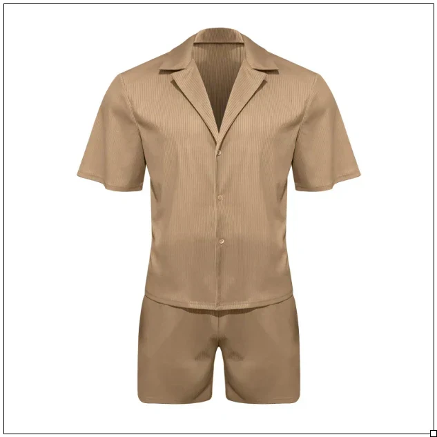 Komfortables Herren Sommer Set in Grau, mit atmungsaktivem Kurzarmhemd & passenden Shorts.