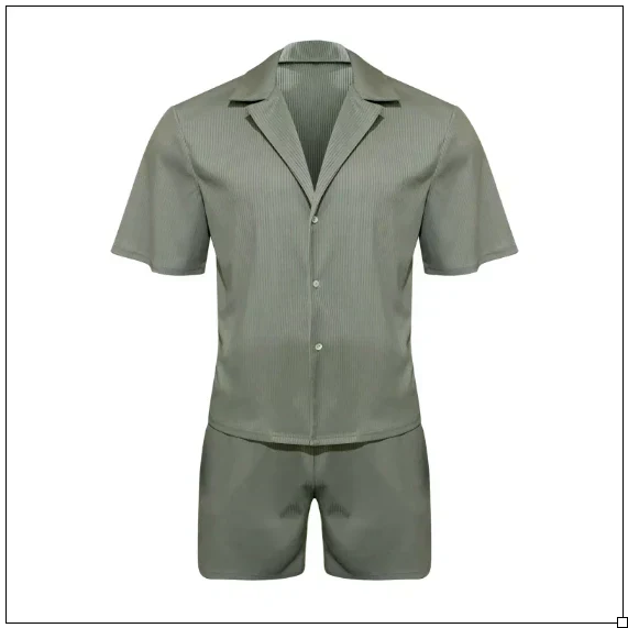 Entspanntes Herren Sommer Set, Kurzarm-Hemd & Shorts in Grau, ideal für warme Tage & einen lässigen Look.