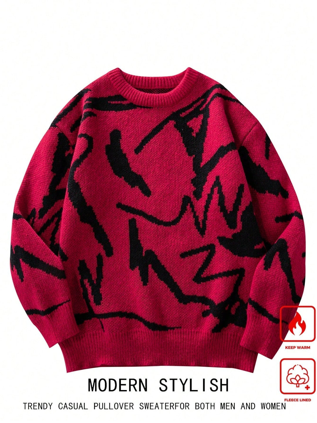 Trendiger Herrenpullover mit einzigartigem grafischem Print, bequeme Herrenmode für die kühle Saison.
