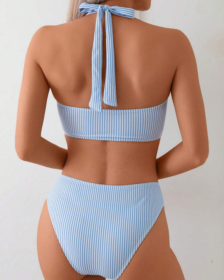 Eleganter Damen Bandeau Zweiteiler Bikini mit hohem Bund, ideal als Strandmode.