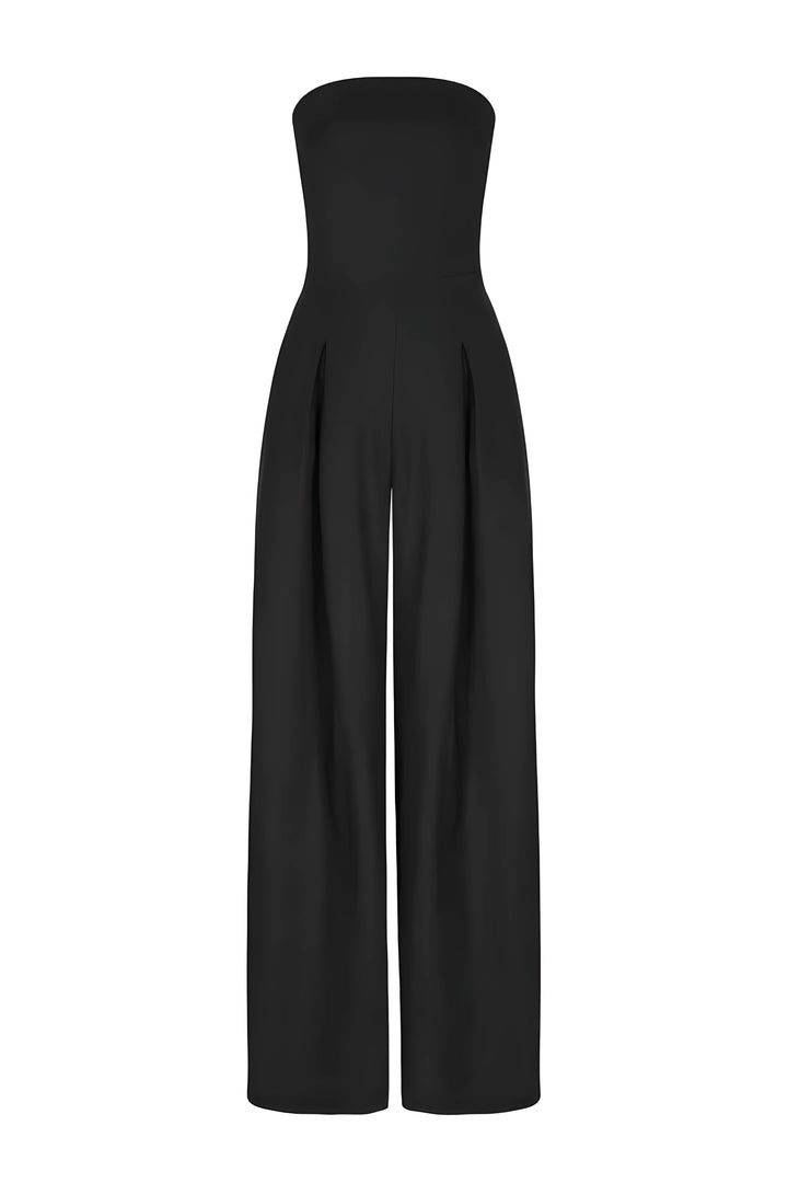 Festlicher, schulterfreier Damen Jumpsuit mit figurbetonter Corsage. Ideal für elegante Frauen und Abendveranstaltungen.