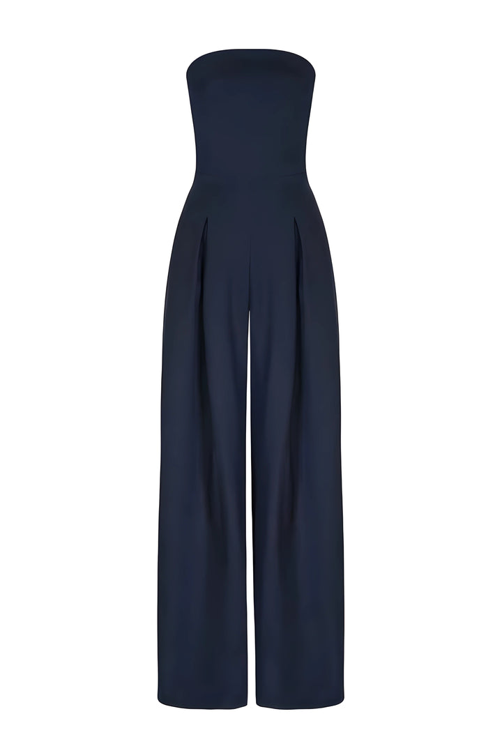 Modischer Damen Overall in Schwarz, schulterfrei mit Corsagen-Look. Perfekt für Party, Cocktail & festliche Events.