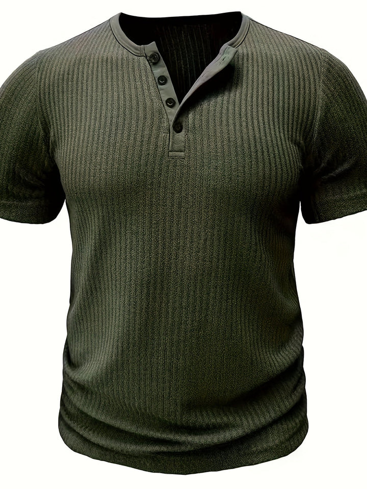 Modisches Herren Geripptes Henley T-Shirt, Kurzarm. Lässig & bequem für Alltag, Freizeit & entspannte Looks.
