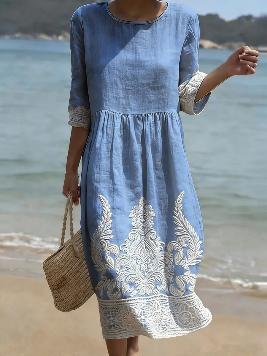 Elegantes Damen Midikleid mit Blumenmuster für Frühling & Sommer. Luftiges Freizeitkleid, auch in großen Größen erhältlich.