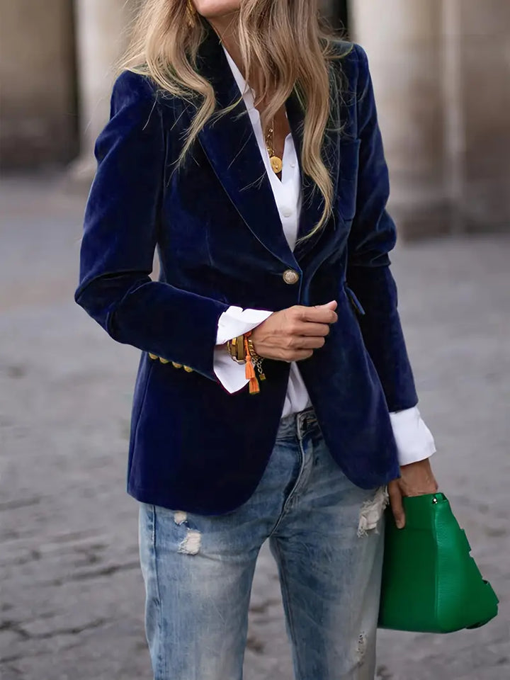 Schwarzer, figurbetonter Damen Blazer mit Ein-Knopf-Verschluss für schicke Gelegenheiten.