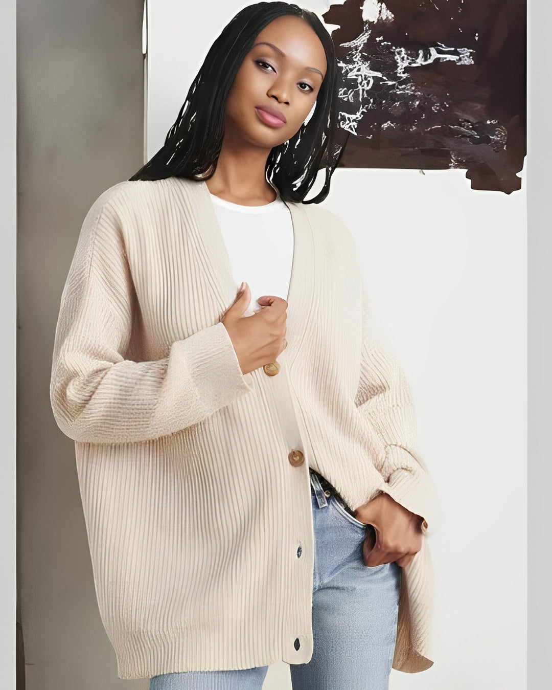 Eleganter Damen Oversize Strickcardigan, bürotauglich & komfortabel, für einen stilvollen Auftritt.
