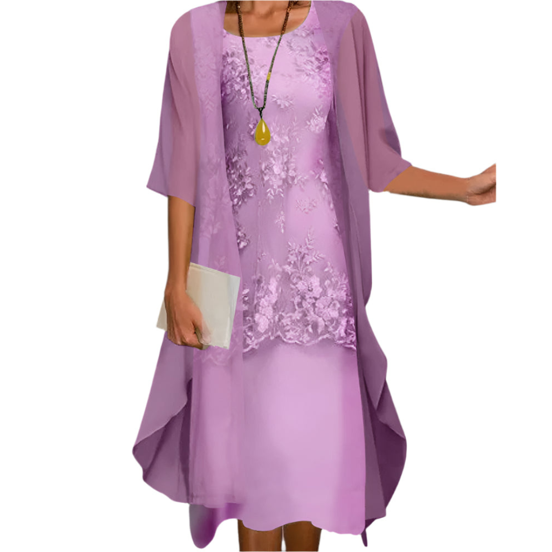Annika Midi Damenkleid: Elegantes Abendkleid mit transparenten Ärmeln, perfekt für Sommerfeste und Partys.