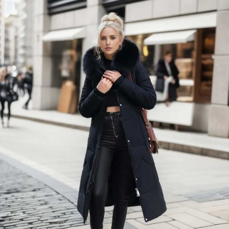 Warmer Damen Steppmantel, lang, mit Stehkragen, perfekt für kalte Herbst- und Wintertage.