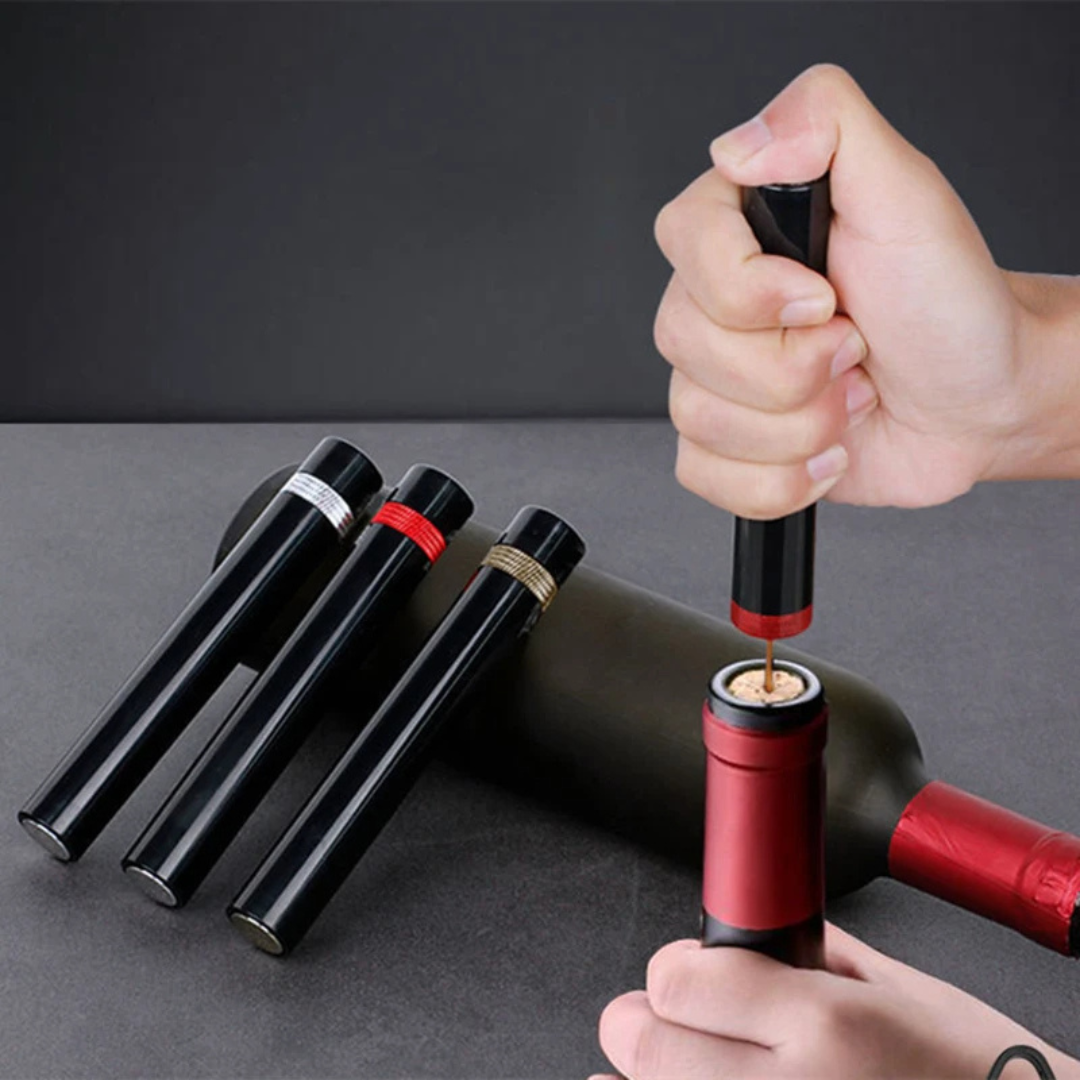 Luftdruck Weinöffner CorkEase aus Edelstahl für mühelose Korkenentfernung, ideal für Weinliebhaber.