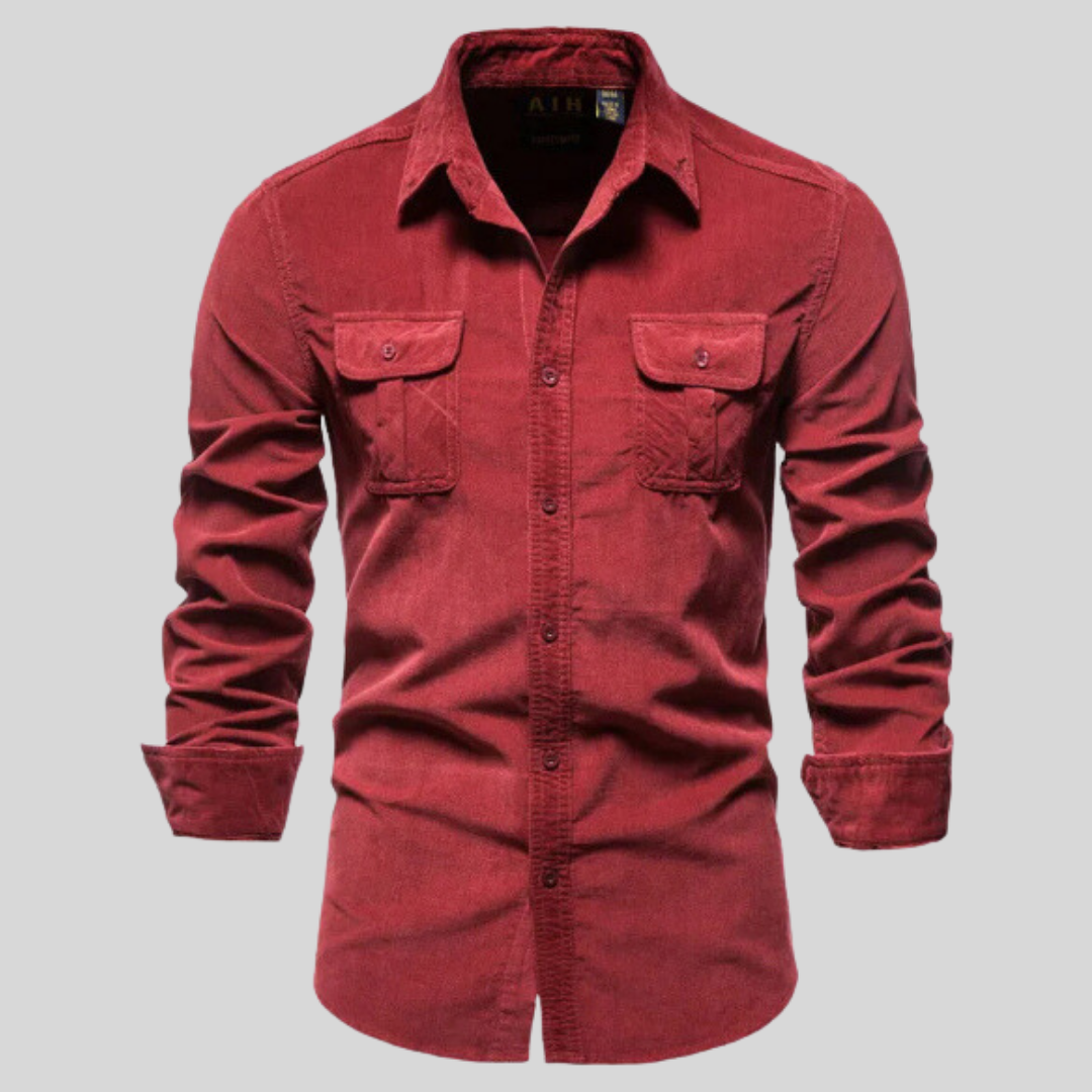 Rotes Herren Langarm Button-Up Hemd, stilvoll und bequem, passend für Freizeit & Business Casual.