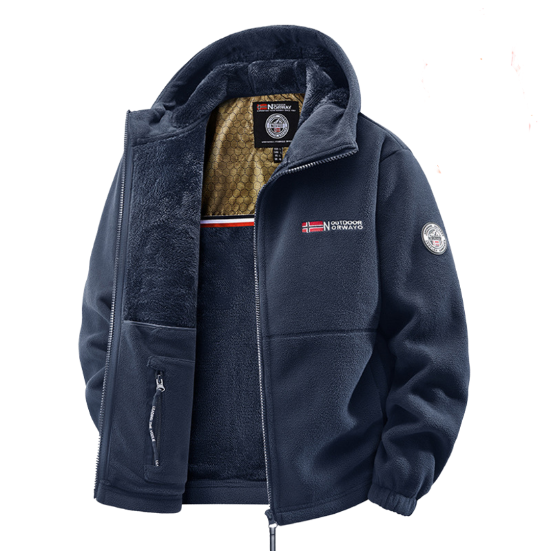 Herren Winddichte Fleece Winterjacke in Schwarz für Outdoor & Alltag. Warm, atmungsaktiv mit Reißverschluss.