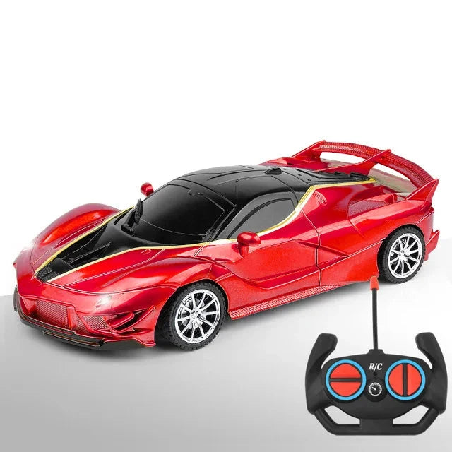 Schwarzes Kinder RC Auto mit LED-Licht. Ferngesteuerter Sportwagen für Drift-Action.