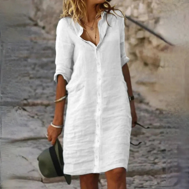 Fließendes ärmelloses Damen A-Linien-Kleid, perfekt als elegantes Übergangskleid oder Partykleid.