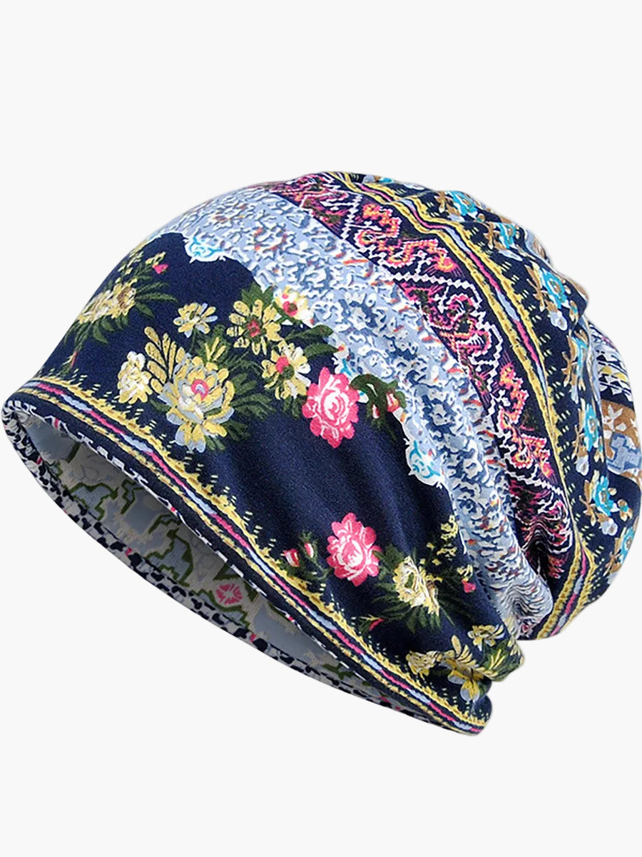 Damen Beanie Mütze mit elegantem Blumenmuster, vielseitig für Frühling, Sommer & Herbst.