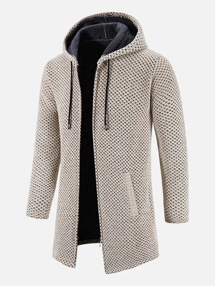 Gemütliche Unisex Strickjacke mit Kapuze und Reißverschluss für Damen und Herren, perfekt für Herbst und Winter.
