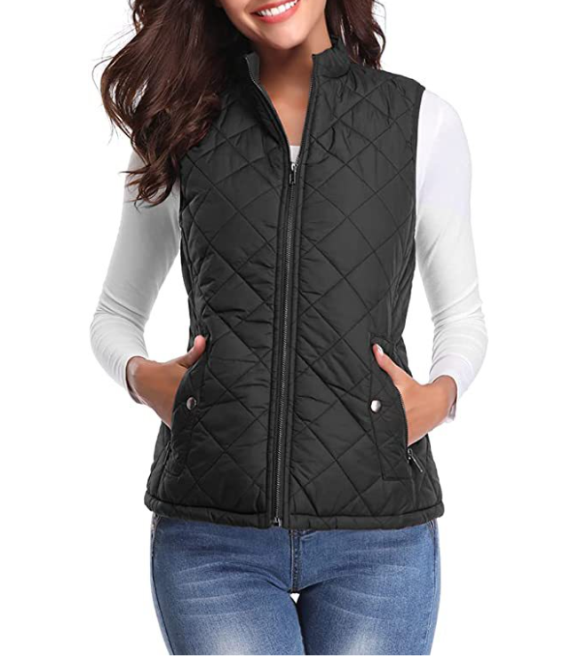 Modische Damenbekleidung: Lara Weste. Stylische, leicht gefütterte ärmellose Jacke für Freizeit & Übergang.