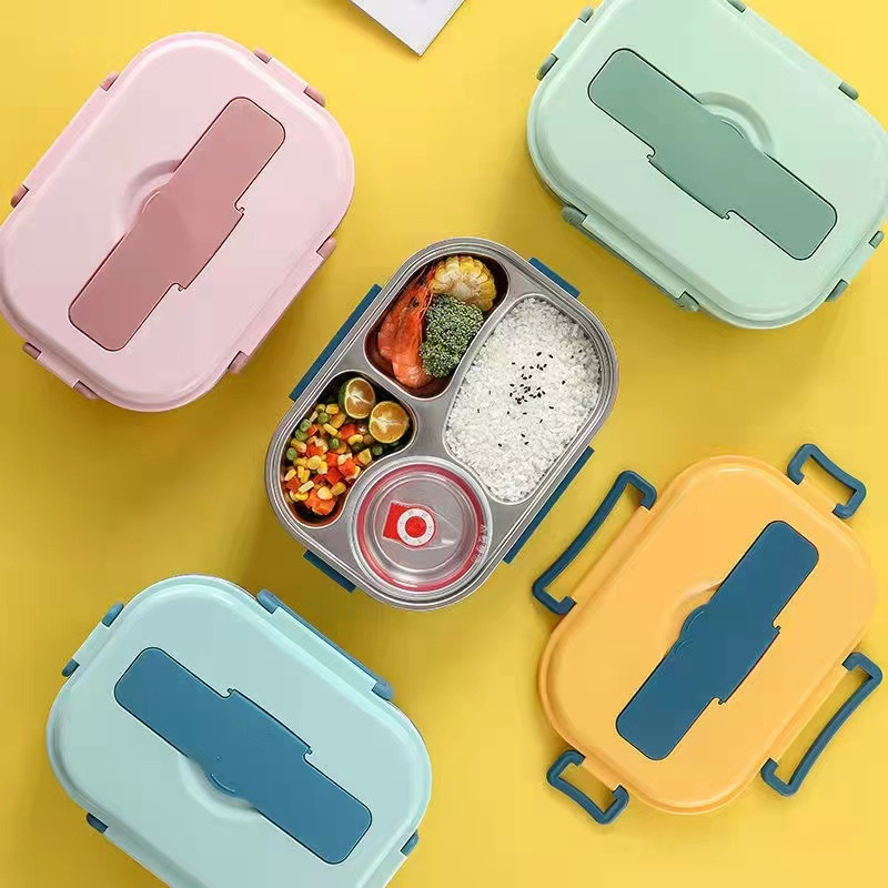 Robuste isolierte Lunchbox aus Edelstahl mit praktischen Fächern für vielfältige Brotzeiten.