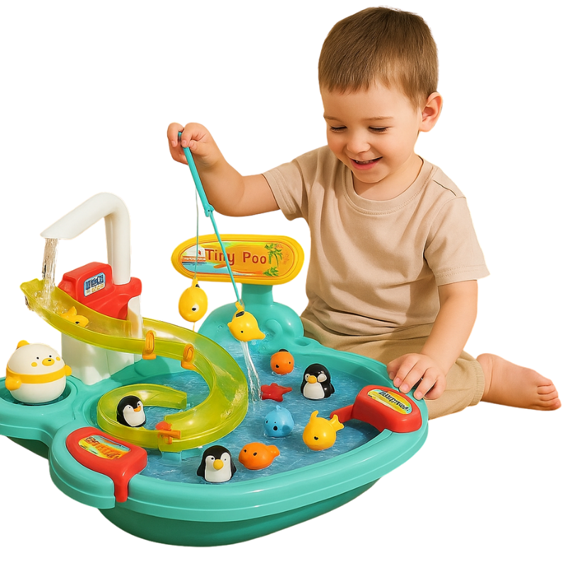 Montessori Lernspielzeug für Kinder: 2in1 Rutsch- & Angelspiel fördert Motorik & Feinmotorik.