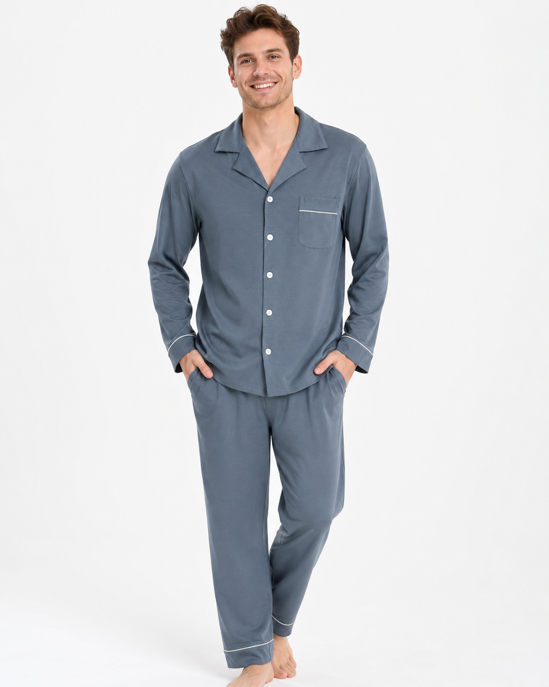 Herren Schlafanzug Set: gemütlicher Zweiteiler mit Langarmshirt & Hose für entspannte Nächte. Ideale Hauskleidung.