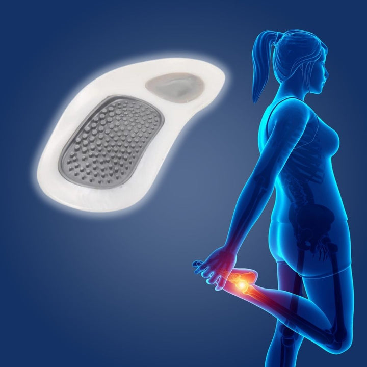 Detailaufnahme der SoleRelief Einlegesohlen, zeigt dämpfende Bereiche für Komfort & Fußgewölbestütze.