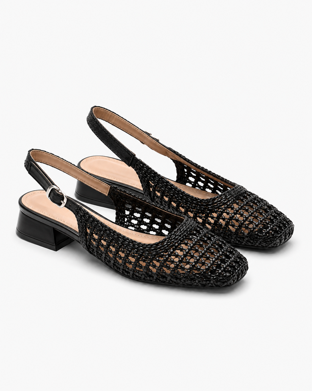 Schwarze Damen Mid-Heel Sandalen mit bequemem Blockabsatz und stilvollem Geflecht; perfekte Sommerschuhe.