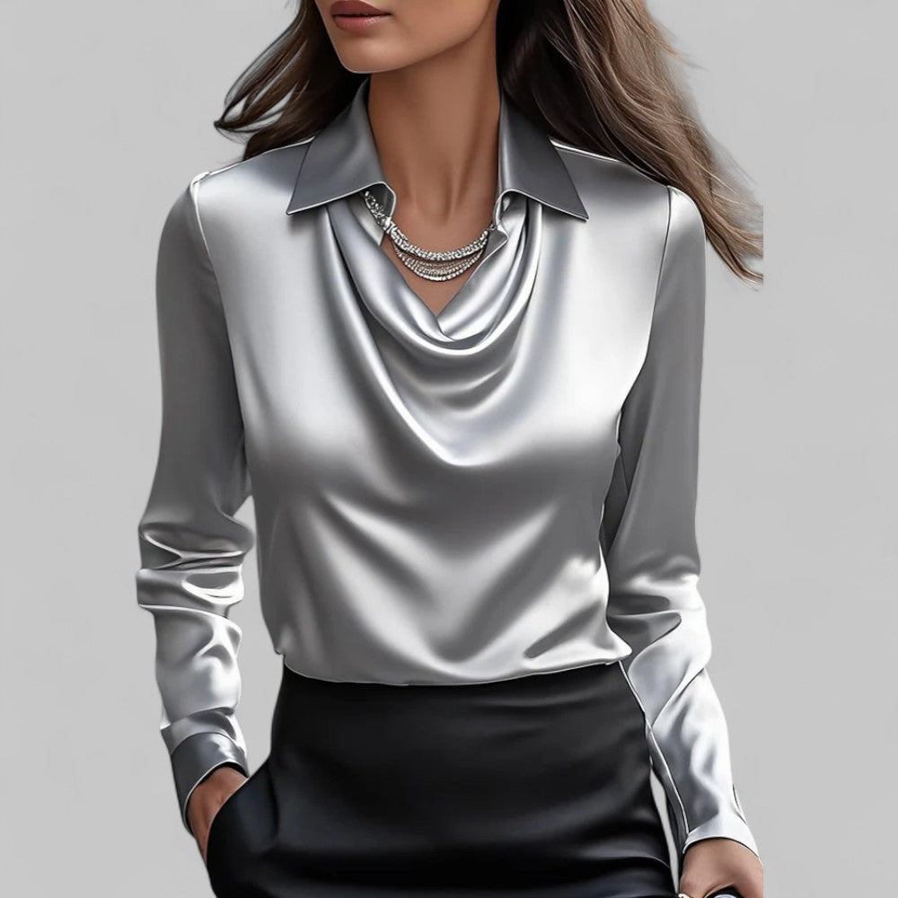 Vielseitige Damen Langarm Bluse mit elegantem Wasserfallausschnitt, ideal für Büro & Freizeit. Schick.