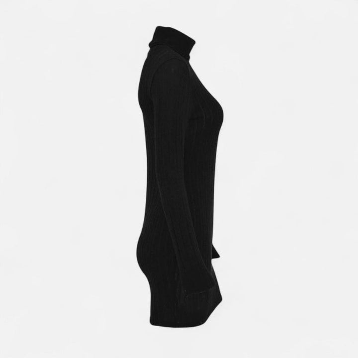 Rotes, tailliertes Minikleid mit Rollkragen für Frauen. Stilvolles Herbstkleid für festliche Anlässe.