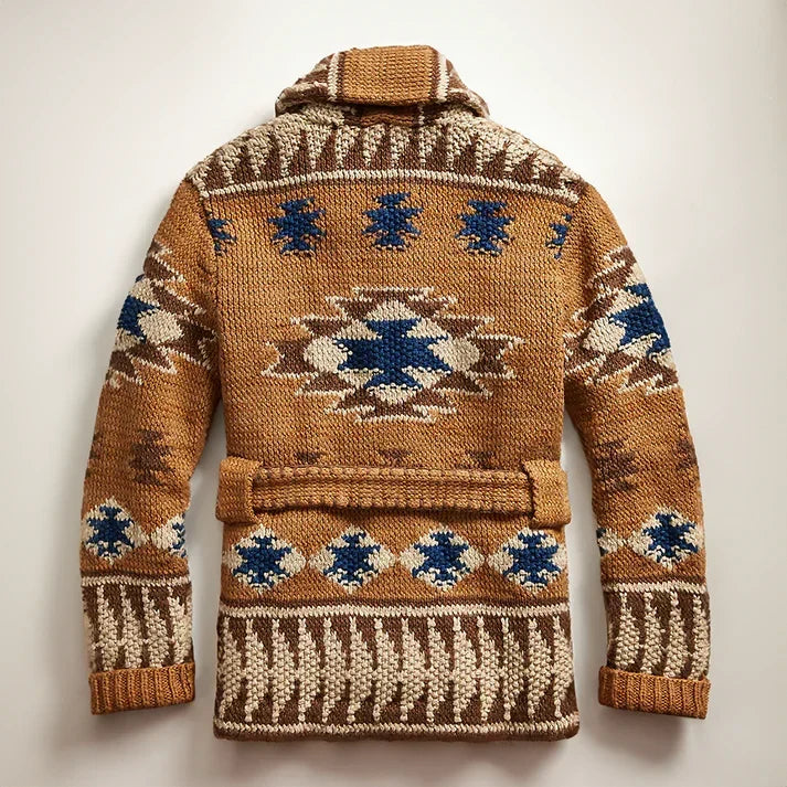 Elegante Herren-Jacquard-Wollweste im Vintage-Western-Stil aus Schurwolle. Zeitlose Männer-Mode, handgemacht.