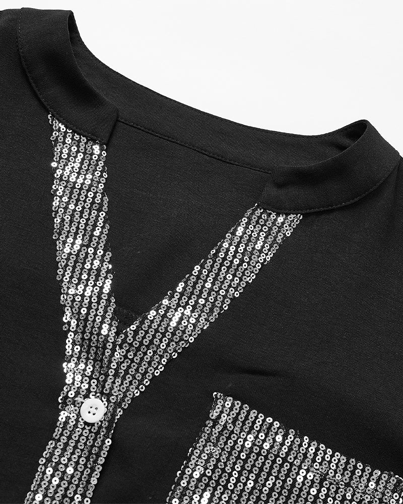 Locker geschnittenes Damen Top mit Pailletten, ideal als sommerliches Freizeit-Shirt oder für den Frühling.