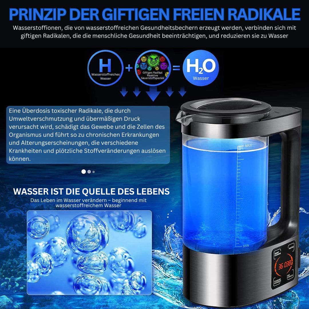 Kompakter Wasserreiniger PureFlow, erzeugt reines Wasserstoff- & Alkaliwasser, ideal für Ihre gesunde Flüssigkeitszufuhr.