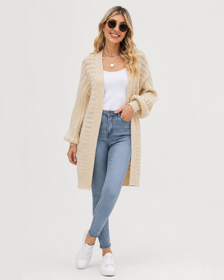 Bequemer Damen Offener Strickcardigan mit langen Ärmeln und lockerer Passform für jeden Tag.