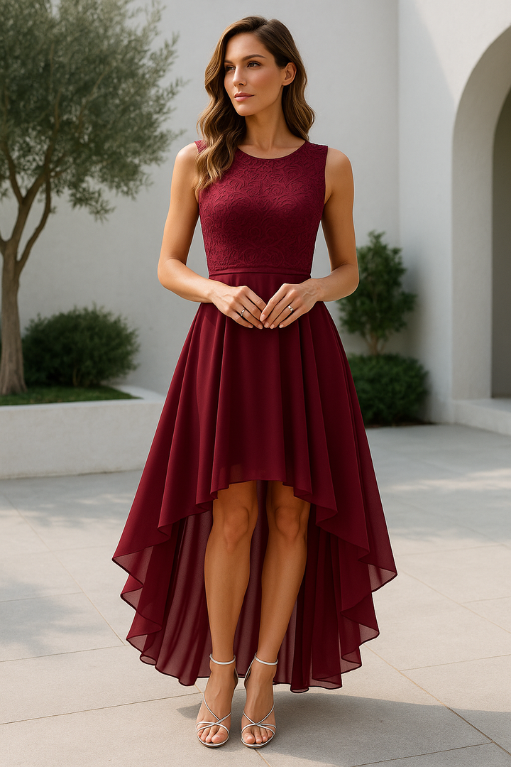 Elegantes ärmelloses Damen Midikleid mit asymmetrischem Saum. Perfektes Sommerkleid für festliche Anlässe.