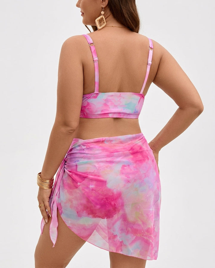 Trendy figurformender Tie-Dye Damen Badeanzug als 3-Teiler Set. Ideal für Schwimmmode & Sommerurlaub.