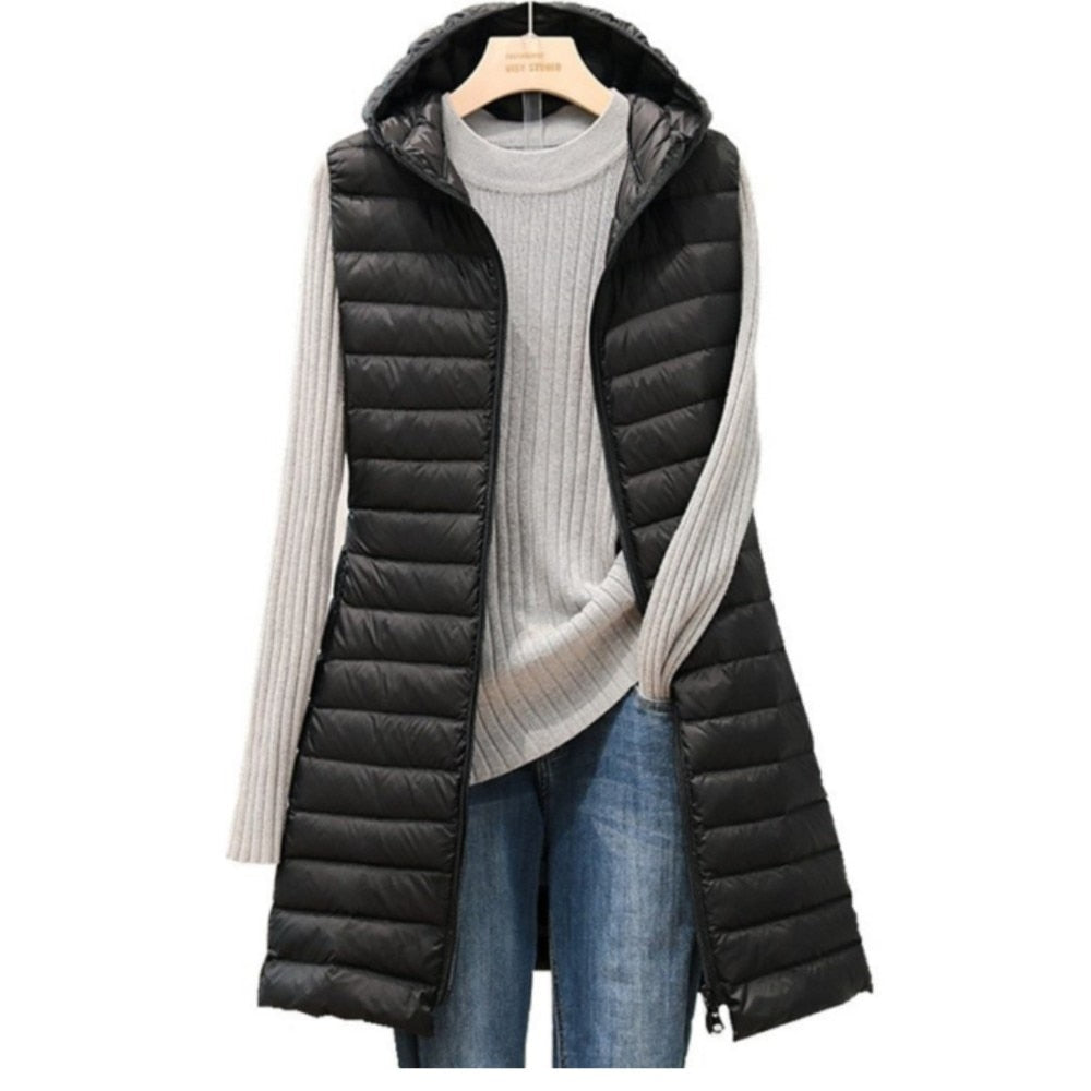 Langer gefütterter Damen Bodywarmer "Rianne", ideal für Herbst und Winter. Stilvoll, bequem und warm.