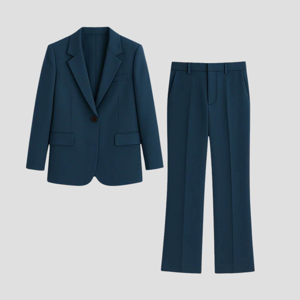 Modernes schwarzes Damen Zweiteiler-Set mit Blazer & Hose, ideal für Business & Büro-Outfits.
